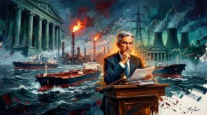 Oil tankers navigate stormy seas as central bankers deliberate interest rate hikes amid surging energy prices.